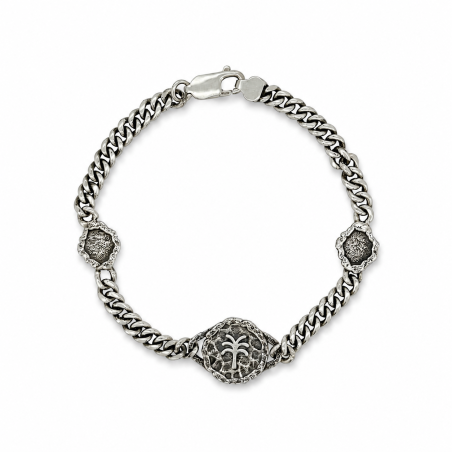 Bracelet argent 925 en maille gourmette avec une médaille palmier